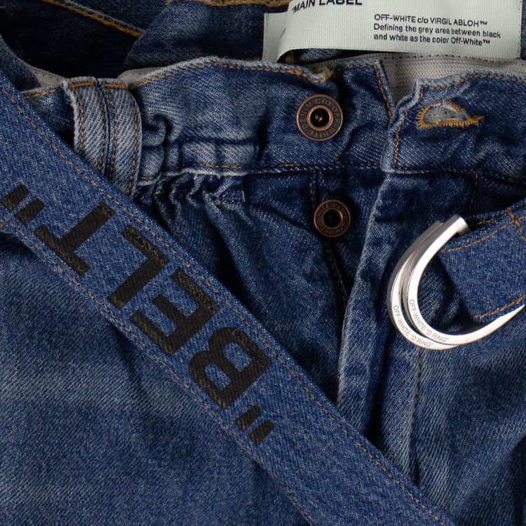 Off White Belted Slim Fit Jeans Blue