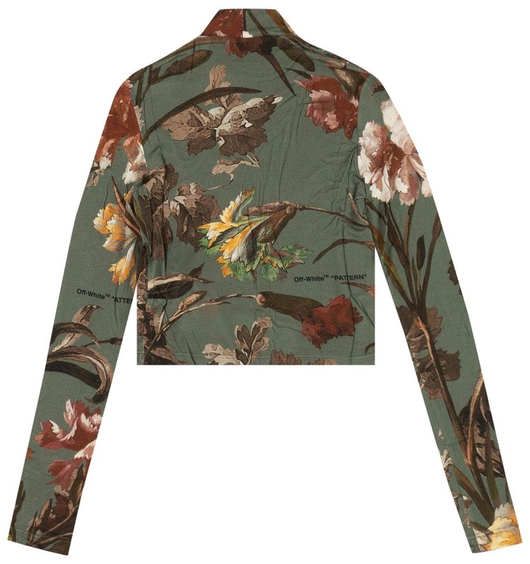 Off White Floral Turtleneck Shirt Green