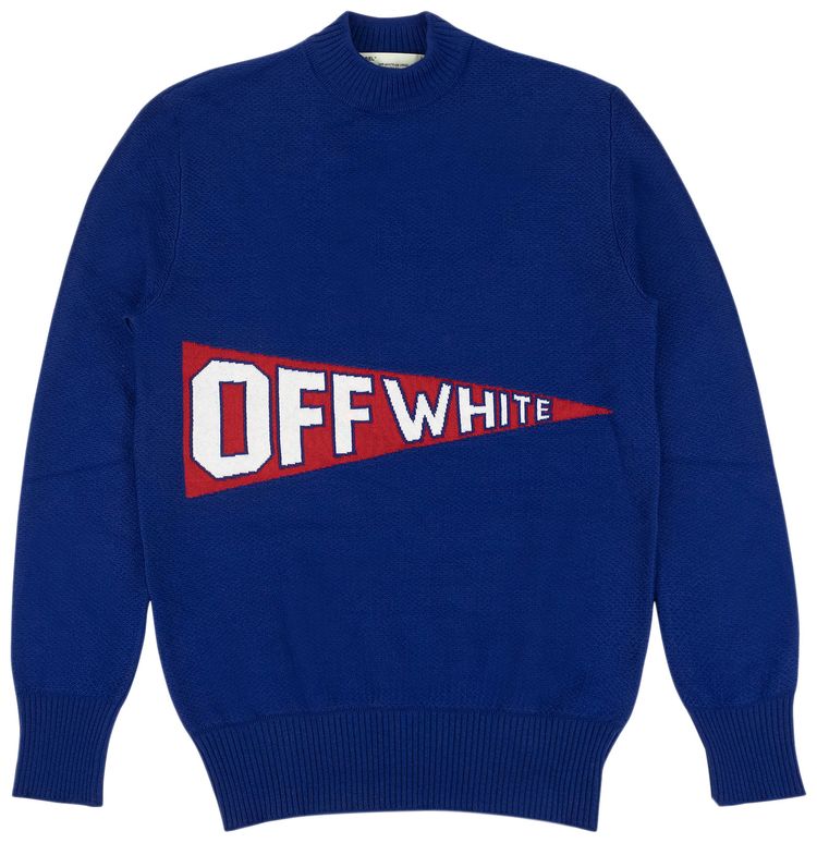 Off White Wool Knit Flag Sweater Blue