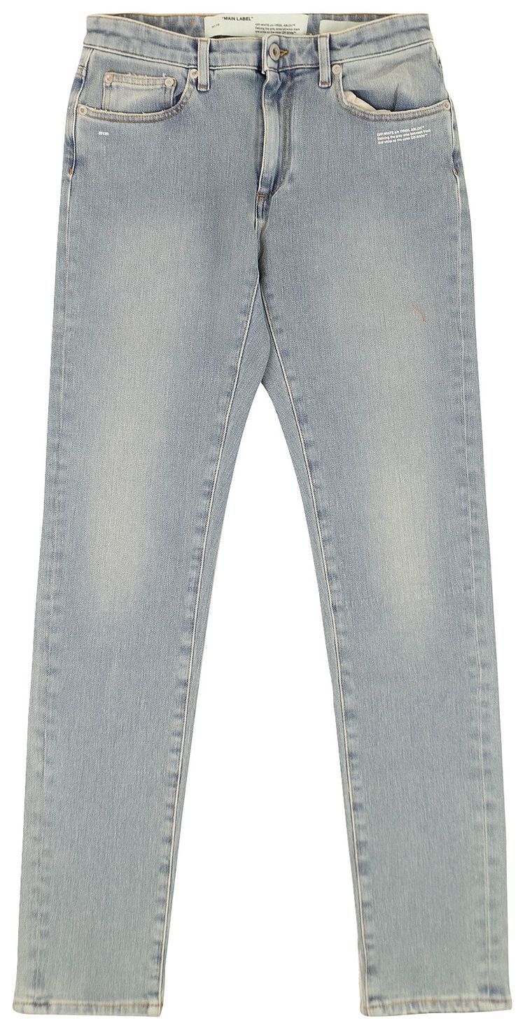 Off White Embroidered Skinny Jeans Blue
