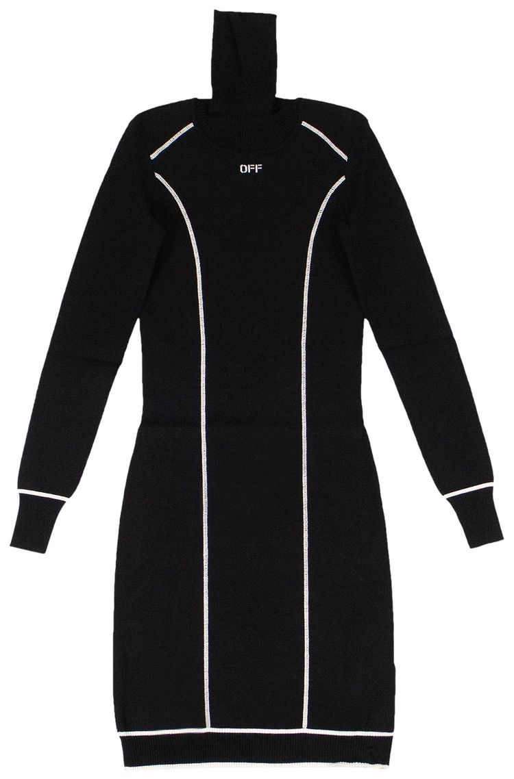 Off White Knit Logo Turtleneck Dress Black