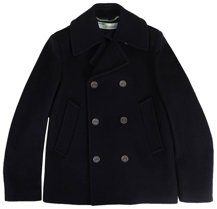 Off White Double Breasted Coat Navy