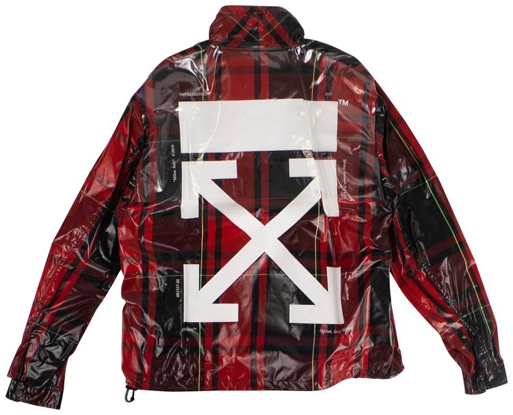 Off White Tartan Zip Neck Jacket Red