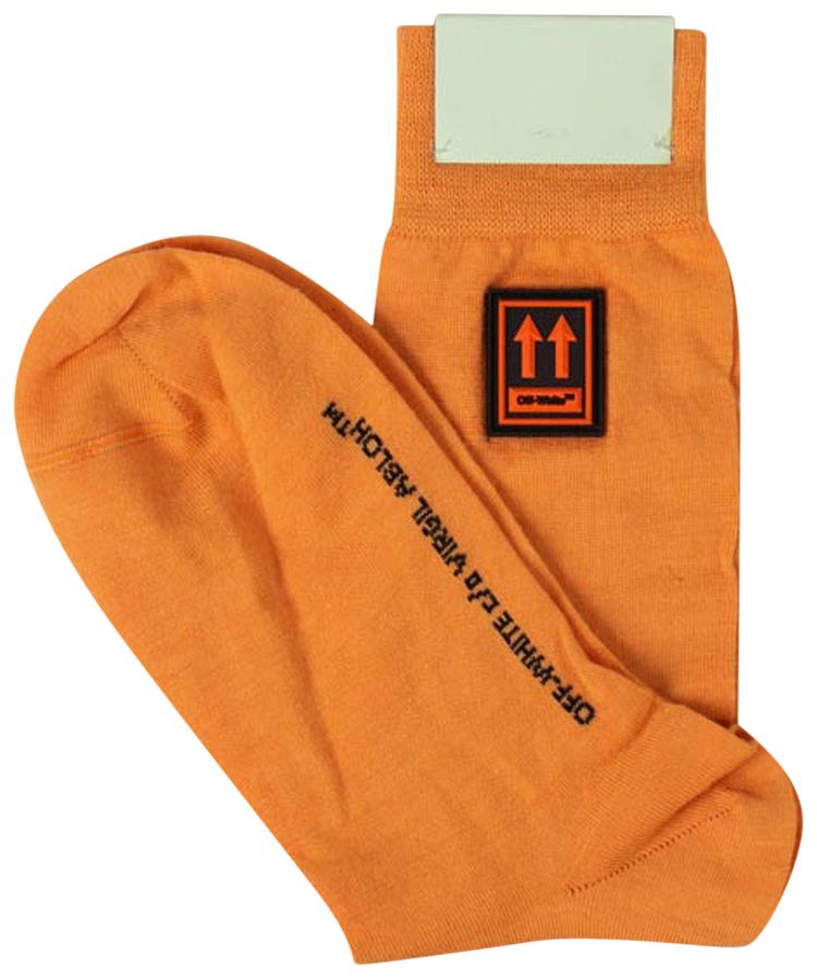 Off White Wool Blend Patch Logo Crew Socks Orange
