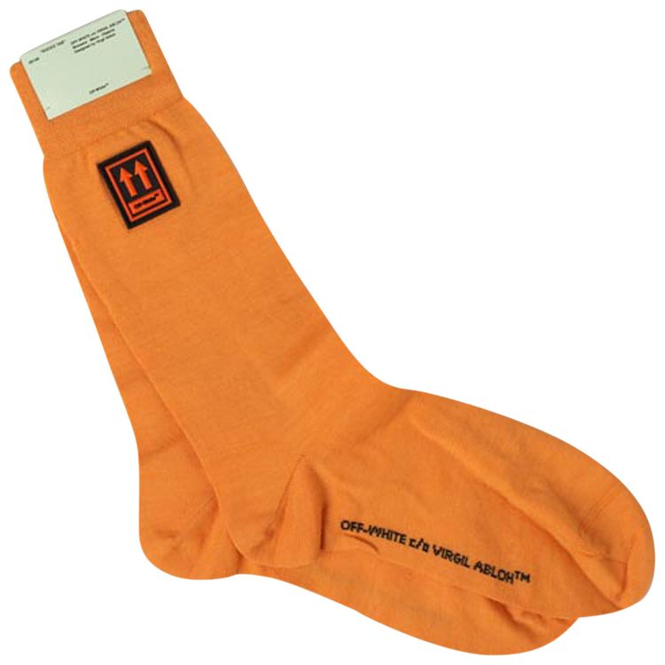 Off White Wool Blend Patch Logo Crew Socks Orange