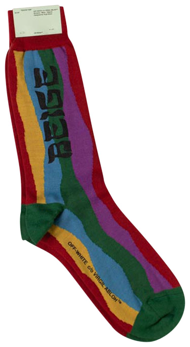 Off White Striped Wool Crew Socks Multicolor