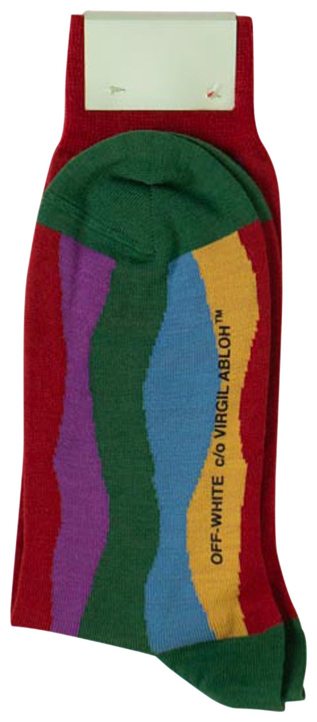 Off White Striped Wool Crew Socks Multicolor