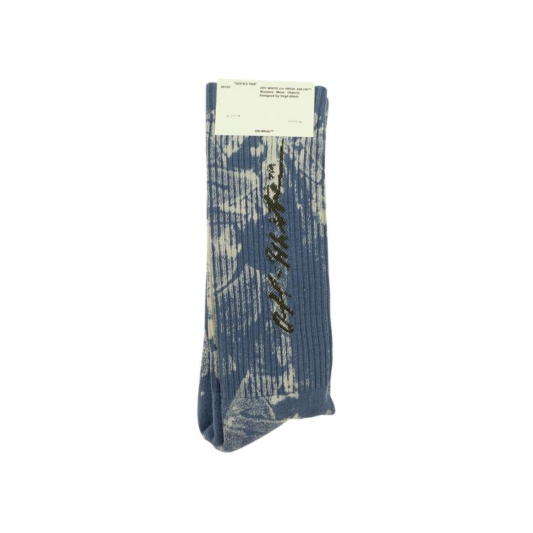 Off White Tie Dye Printed Logo Long Socks Blue