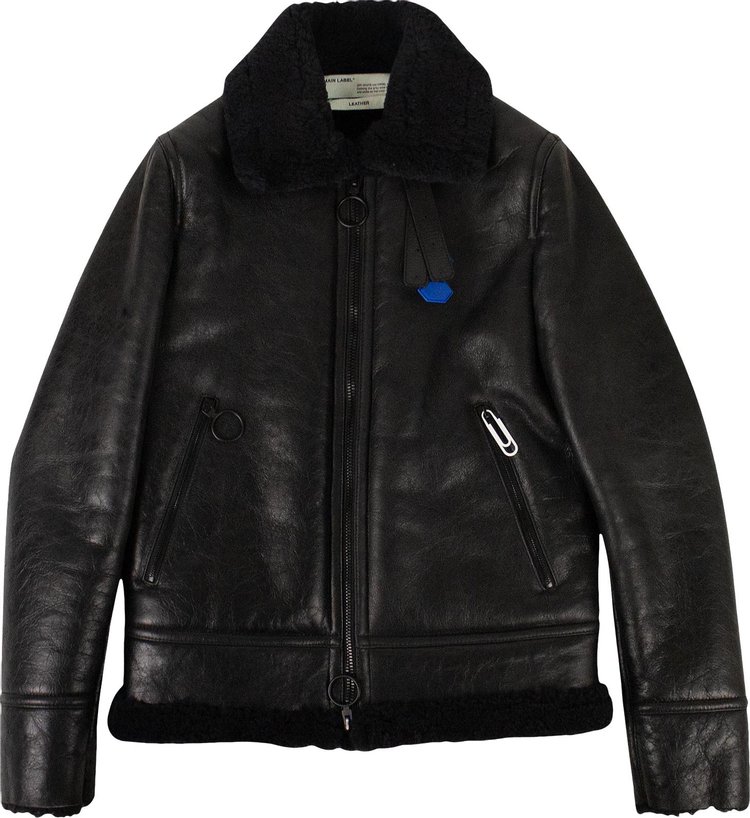 Off-White Leather Shearling Lined Jacket 'Black'