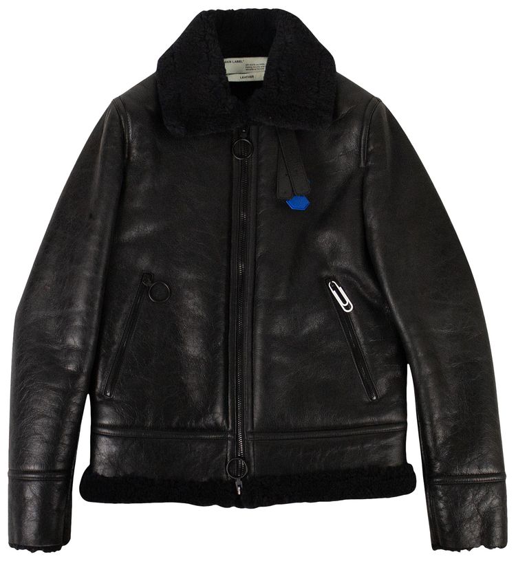 Off White Leather Shearling Lined Jacket Black