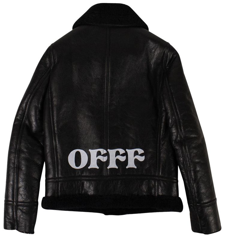 Off White Leather Shearling Lined Jacket Black