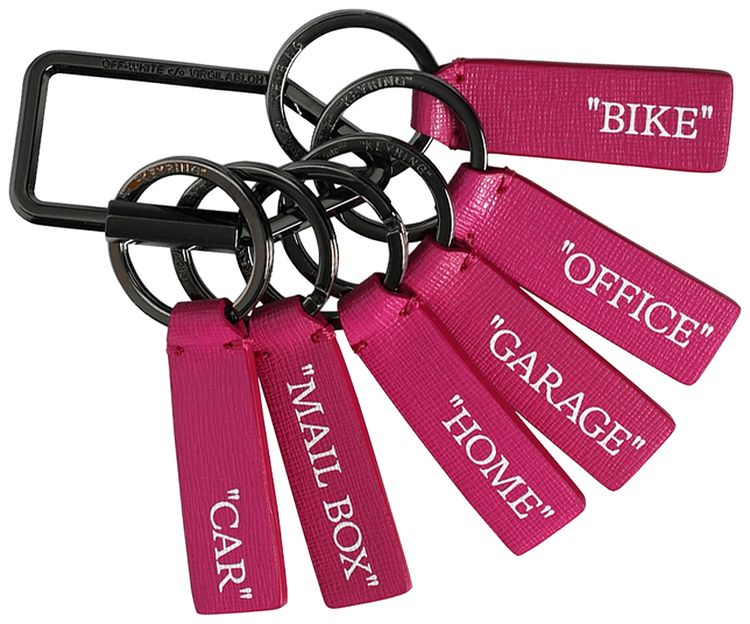 Off White Quotes Keyring Fuchsia