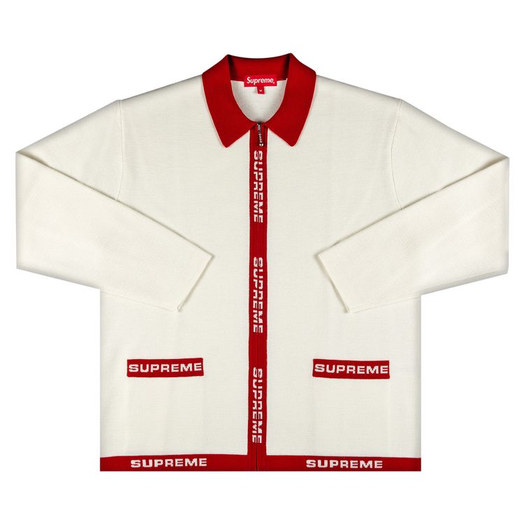 Supreme Logo Trim Zip Up Cardigan White