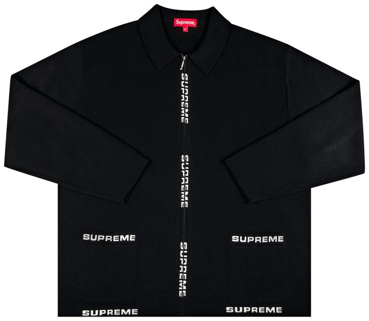 Supreme Logo Trim Zip Up Cardigan Black