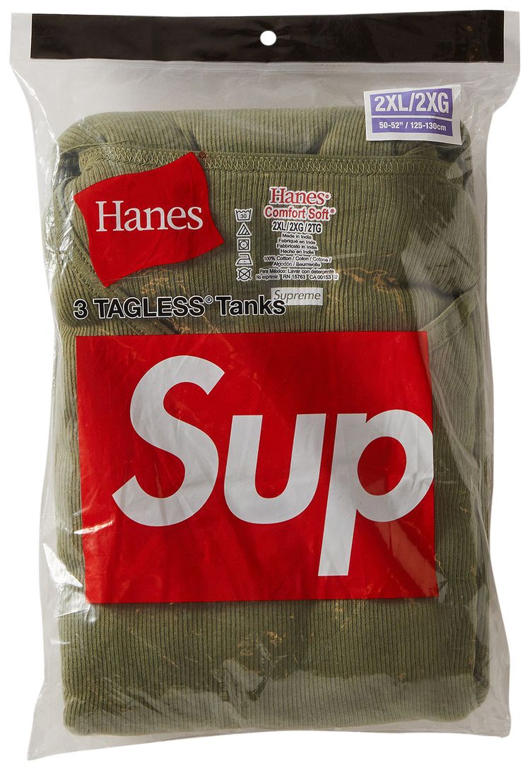 Supreme x Hanes Tagless Tank Tops 3 Pack OLIVE