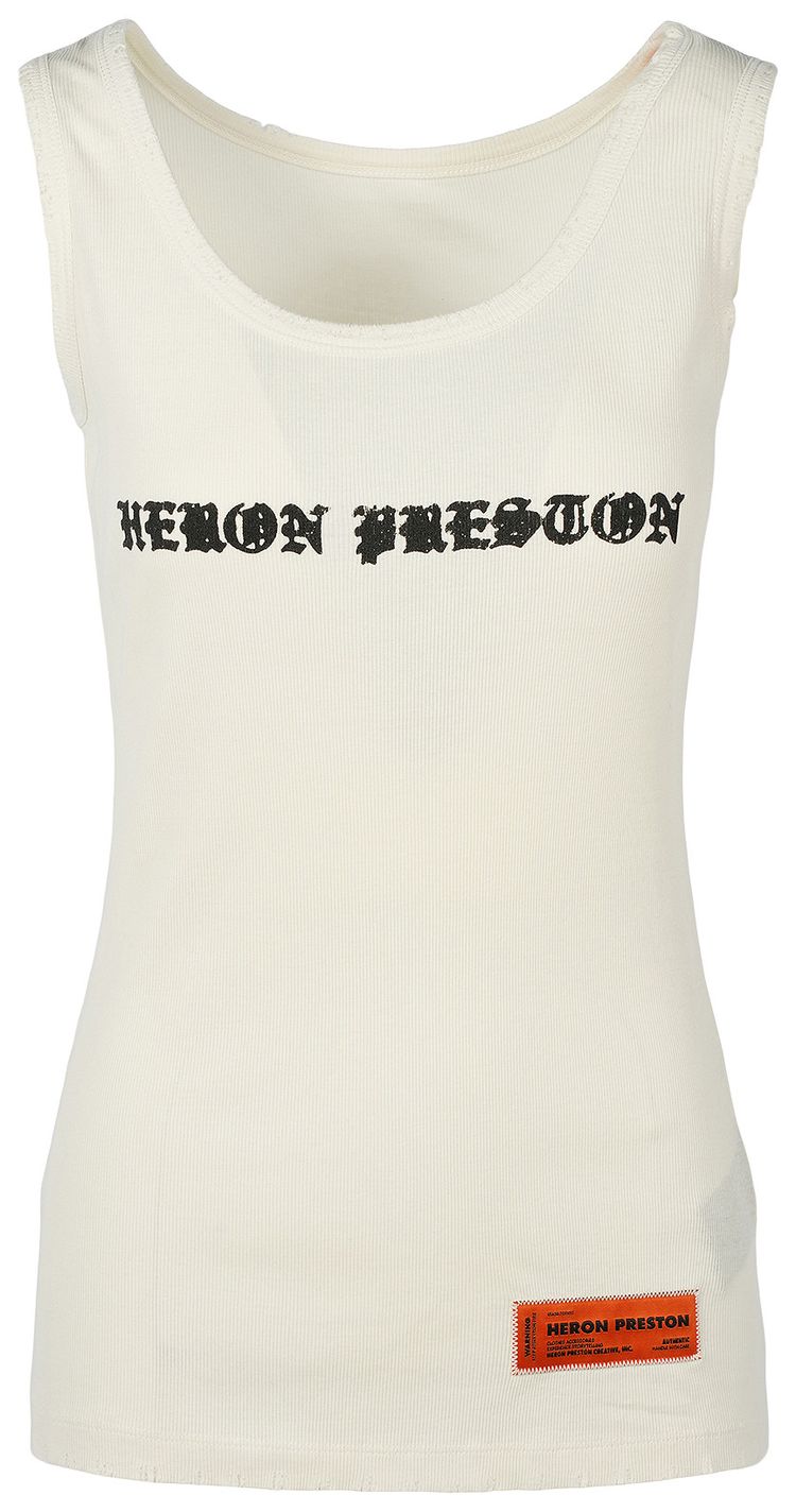 Heron Preston Logo Print Ribbed Tank Top Beige