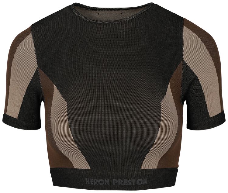Heron Preston Color Block Rib Knit Crop Top BrownBlack