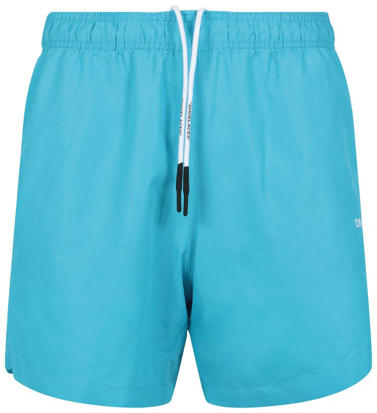 Off White Writing Design Swim Shorts Blue