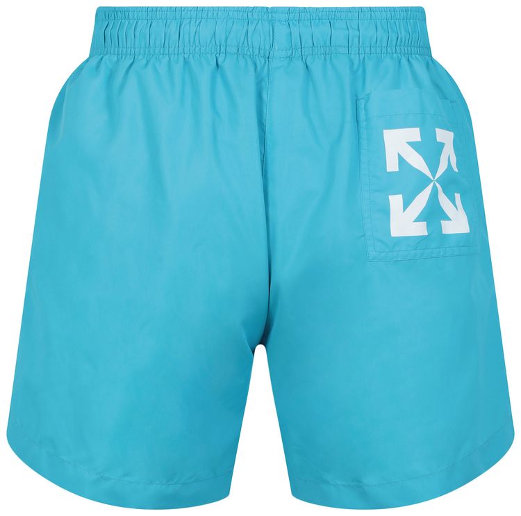 Off White Writing Design Swim Shorts Blue
