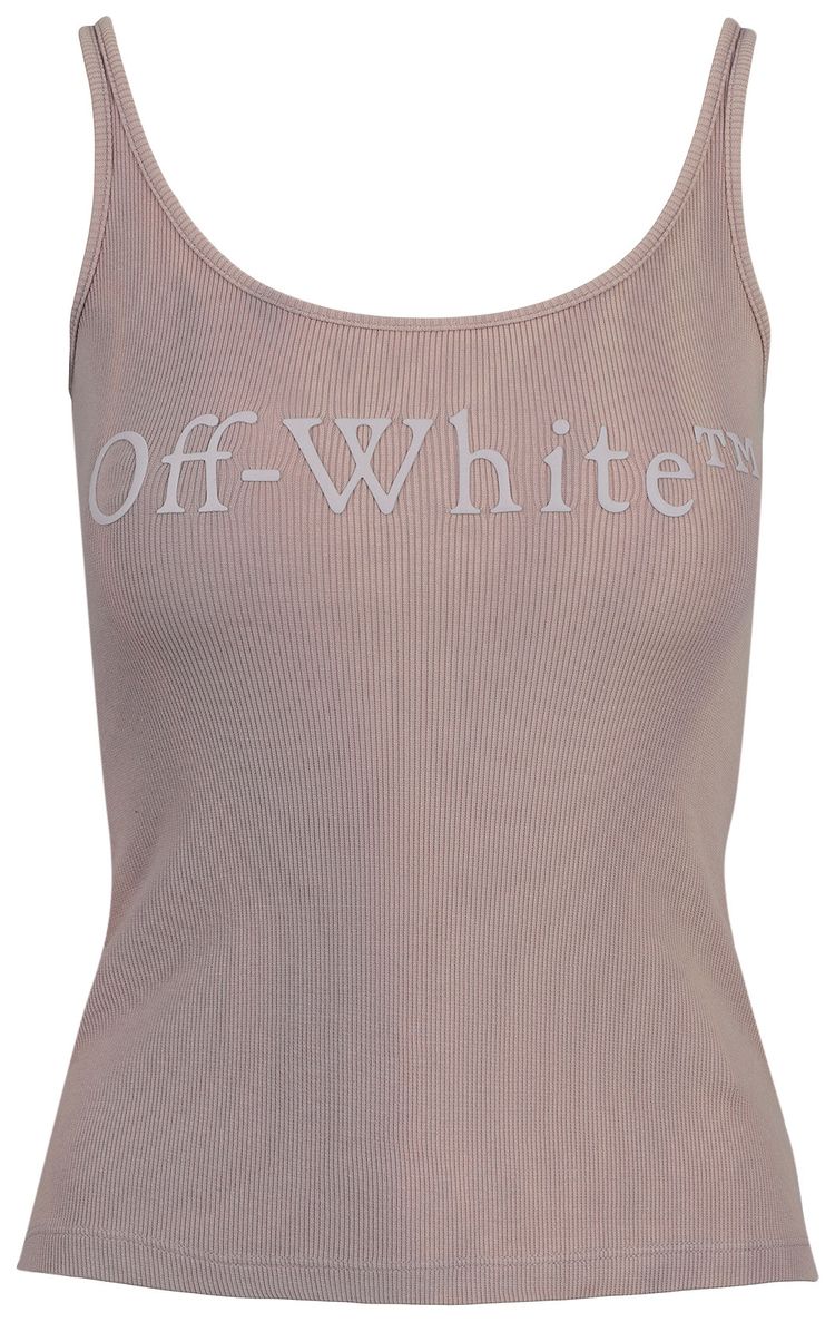 Off White Logo Printed Straight Hem Tank Top Nude