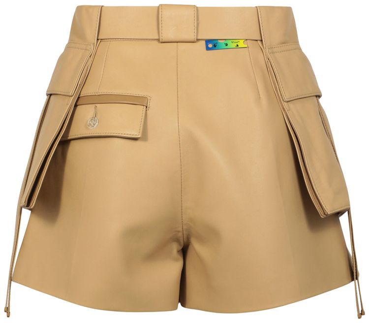 Off White Cargo Leather Shorts Beige