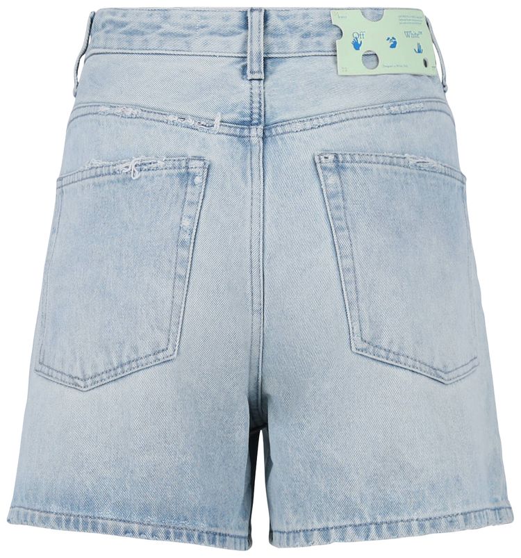 Off White Distressed Denim Shorts Light Blue