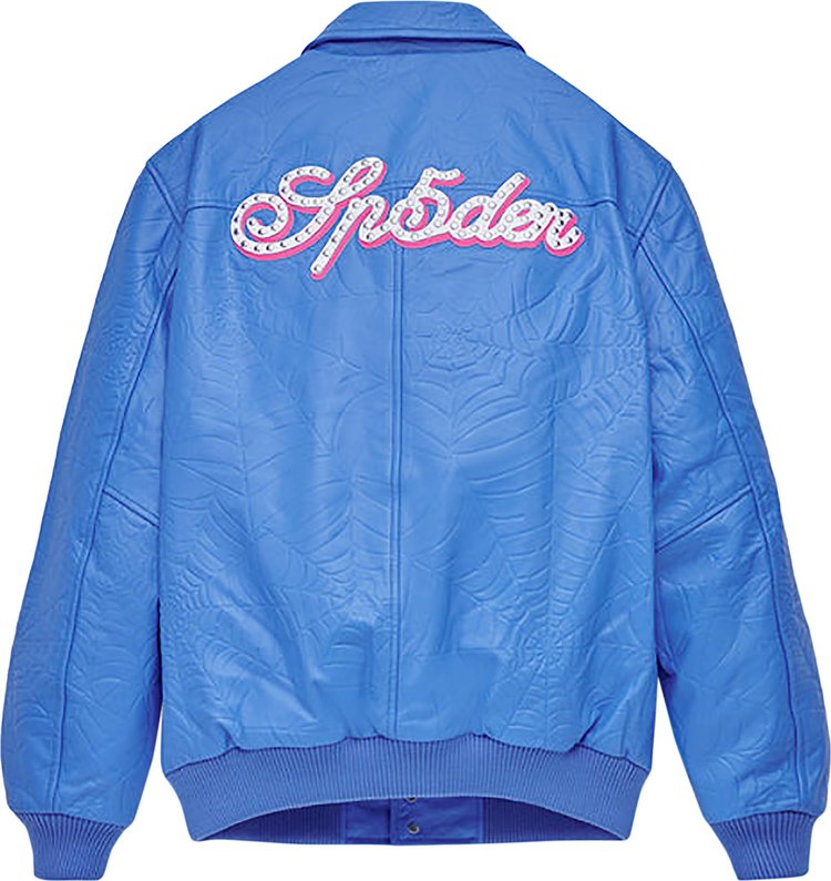 Sp5der Debossed Web Leather Jacket Blue