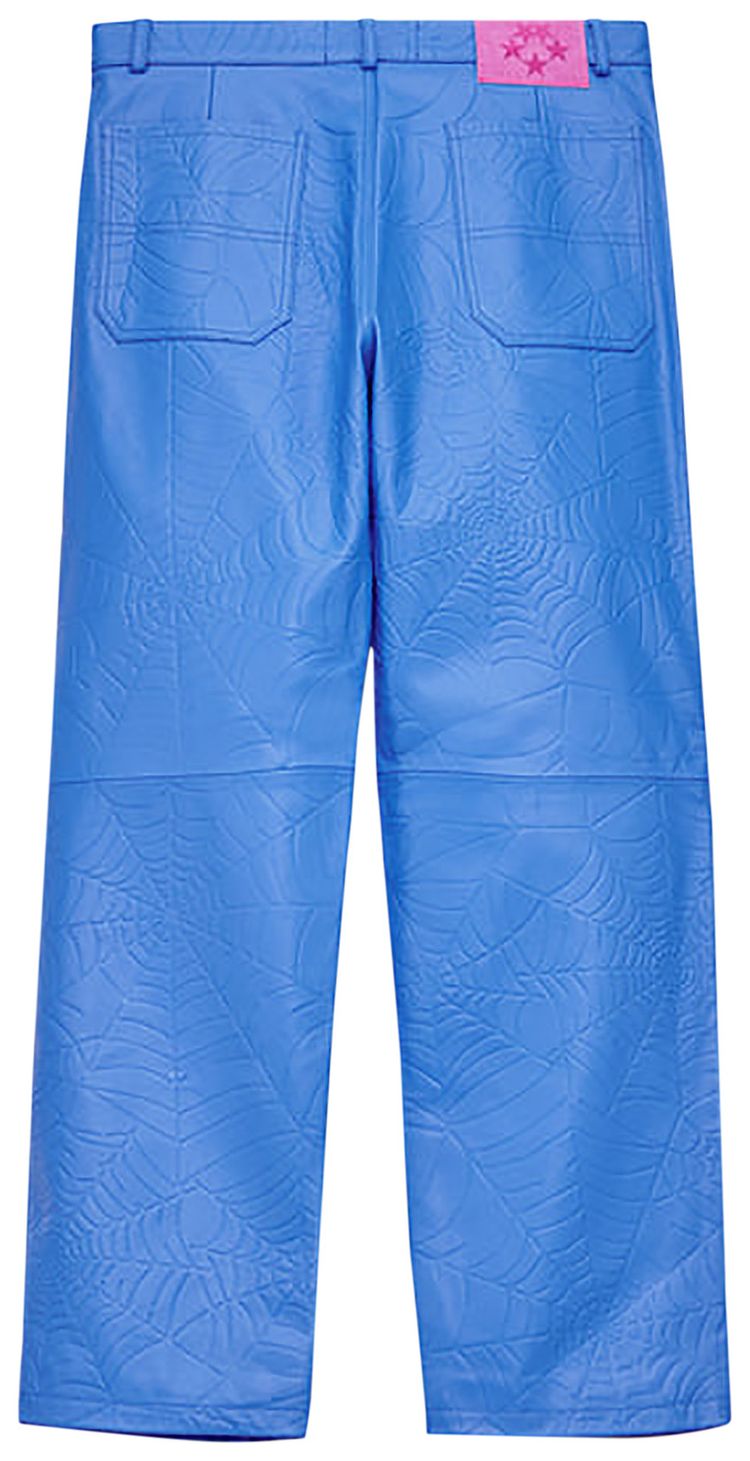Sp5der Debossed Web Leather Pant Blue