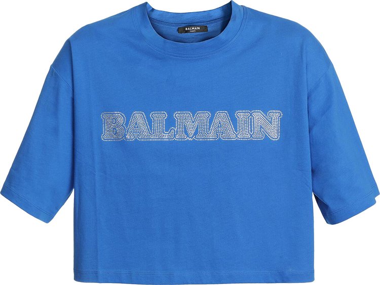 Balmain Cropped Rhinestone T-Shirt 'Cobalt/Crystal'
