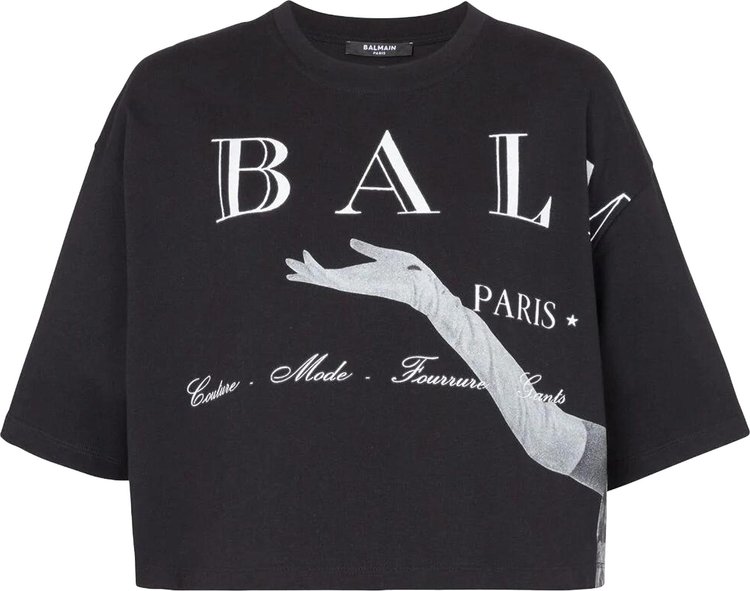 Balmain Jolie- Madame Print Cropped T-Shirt 'Black/Multicolor Grey'