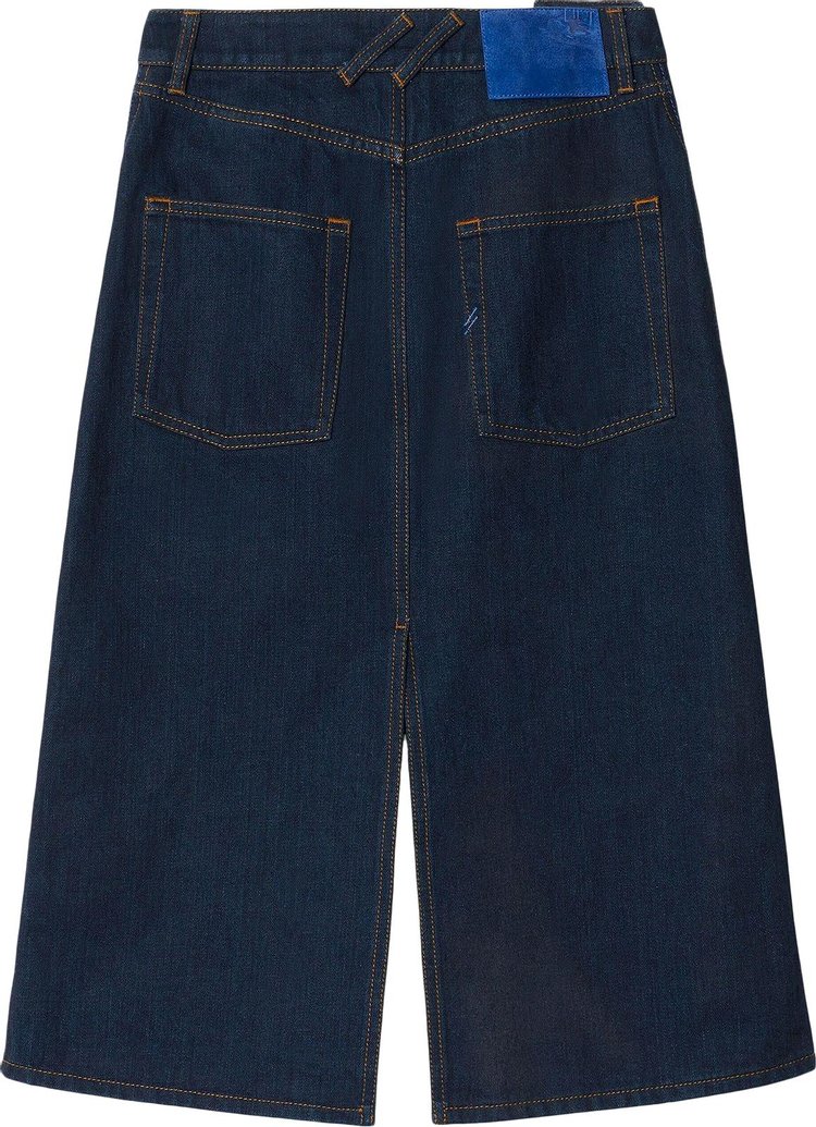 Burberry Mid Length Denim Skirt Indigo Blue