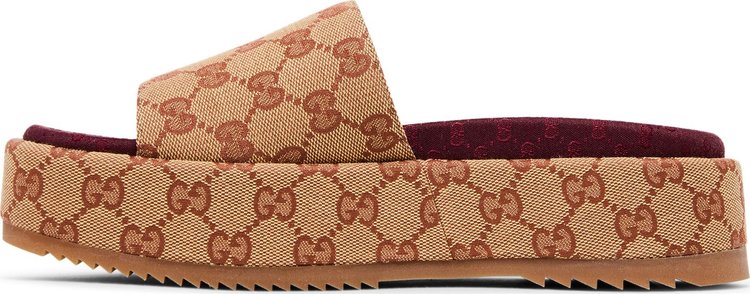 Gucci Wmns GG Slide Sandal Monogram   Beige Brick Red