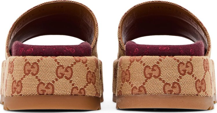 Gucci Wmns GG Slide Sandal Monogram   Beige Brick Red