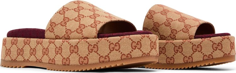 Gucci Wmns GG Slide Sandal Monogram   Beige Brick Red