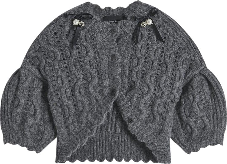 Simone Rocha Beaded Bell Charm Lace Stitch Chunky Knit Cardigan 'Grey/Pearl/Silver'