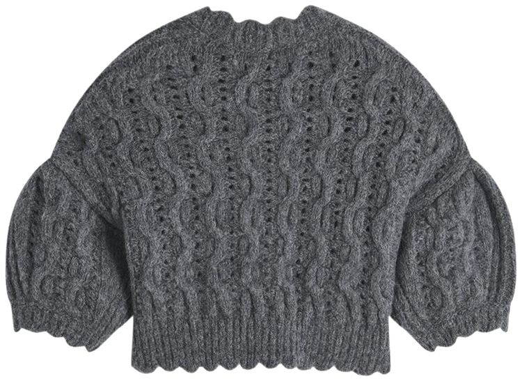 Simone Rocha Beaded Bell Charm Lace Stitch Chunky Knit Cardigan GreyPearlSilver