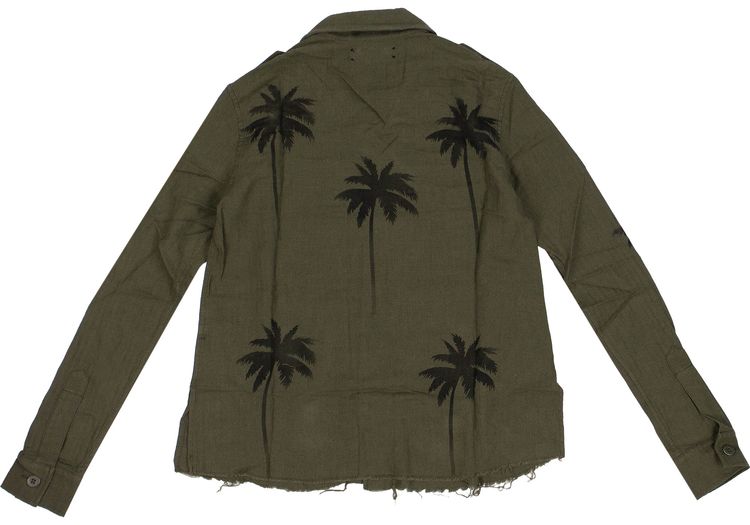 Amiri Palm Print Military Button Down Shirt Olive Green