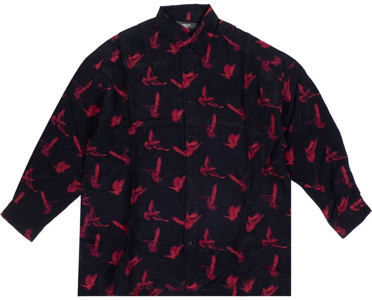Amiri Doves Print Oversized Button Down Shirt Black