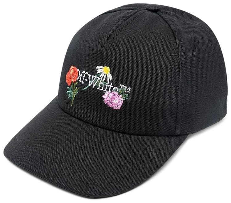 Off White Embroidered Canvas Baseball Cap BlackMulticolor