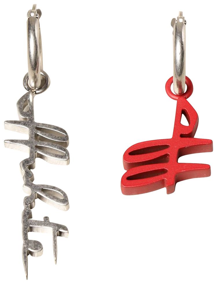Off White Logo Pendant Earrings SilverRed