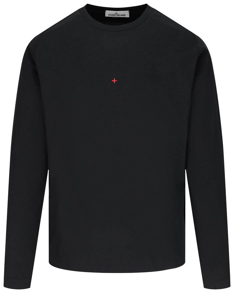 Stone Island Logo Printed Long Sleeve T Shirt Black