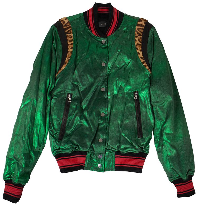 Amiri Silk Metallic Varsity Jacket Green