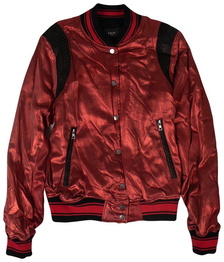 Amiri Silk Metallic Varsity Jacket Red
