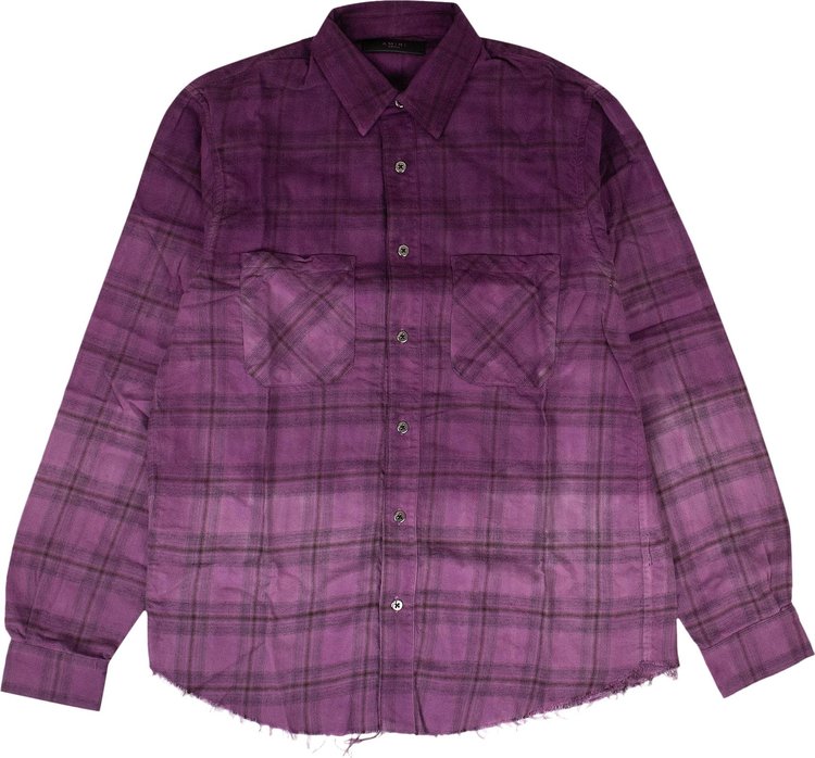 Amiri Tie Dye Plaid Button Down Shirt 'Purple'