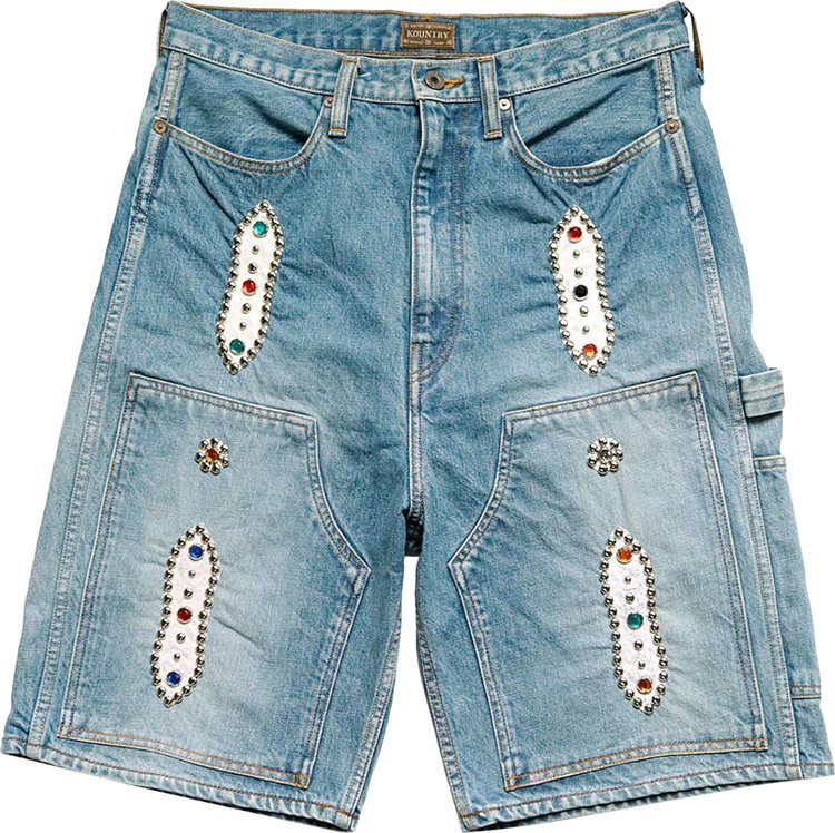 Kapital Studs Remake Denim Shorts Indigo Processing