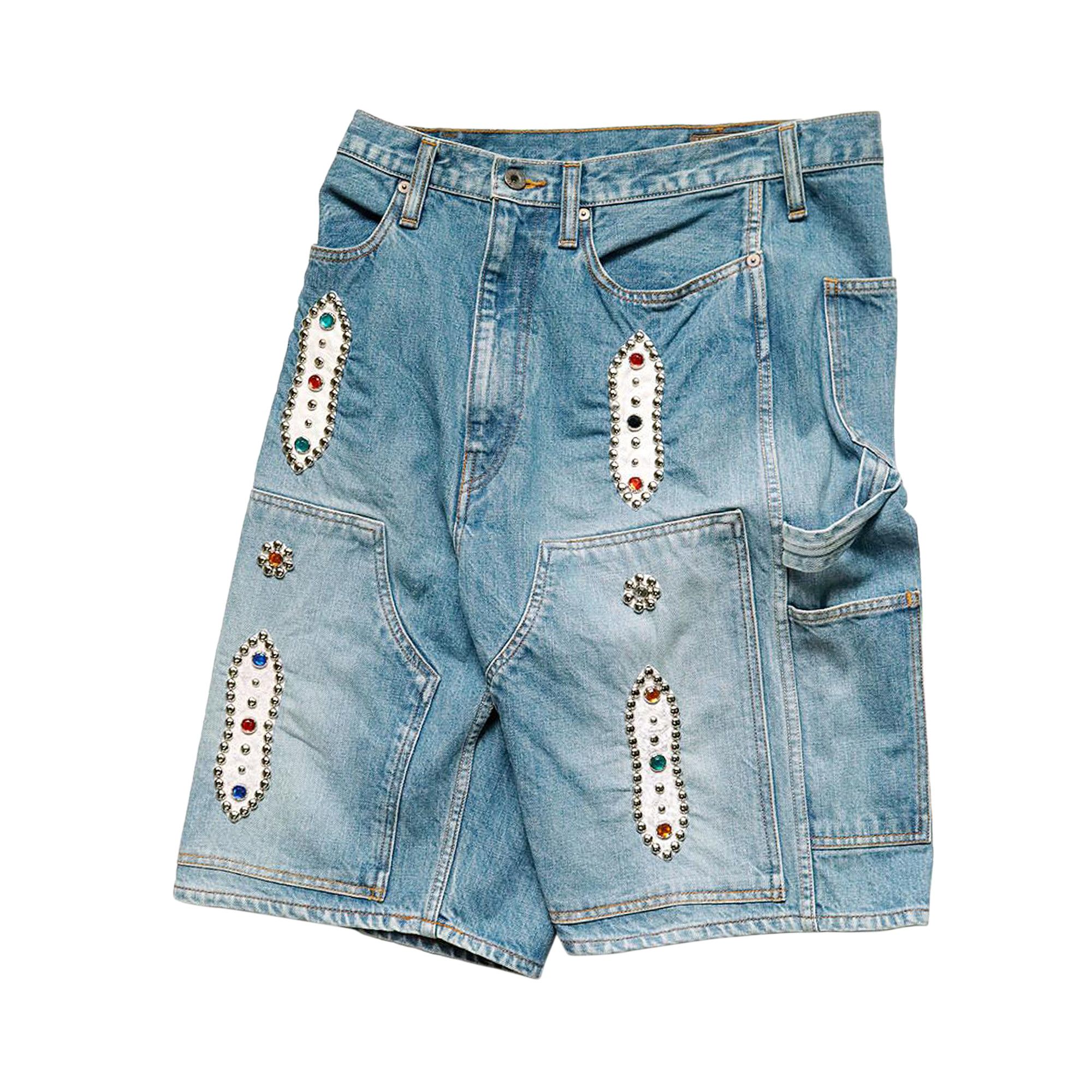 【KAPITAL】STUDS REMAKE DENIM SHORTS 34 Buy Kapital Studs Remake Denim Shorts 'Indigo Processing