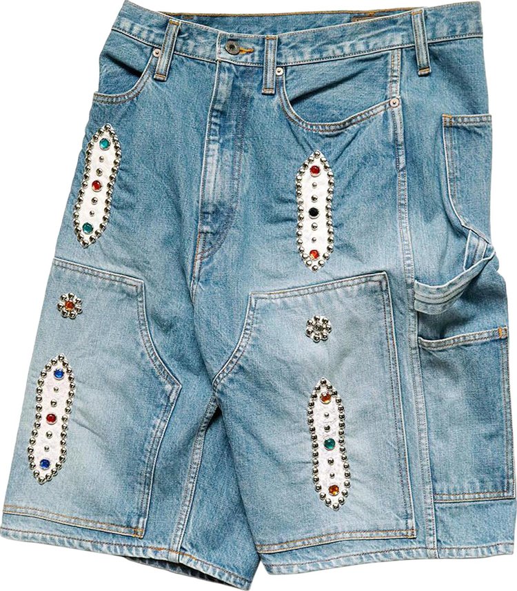 Kapital Studs Remake Denim Shorts Indigo Processing