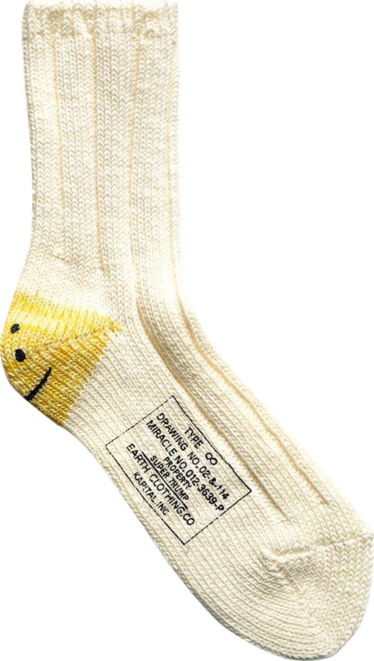 Kapital MA 1 Rainbowy Happy Heel Socks White