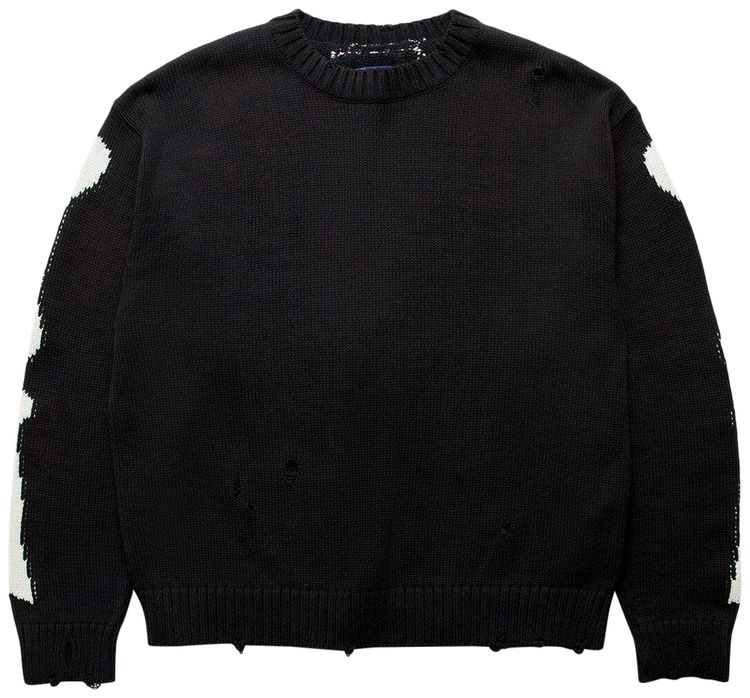 Kapital Knit Bone Crew Sweater Black