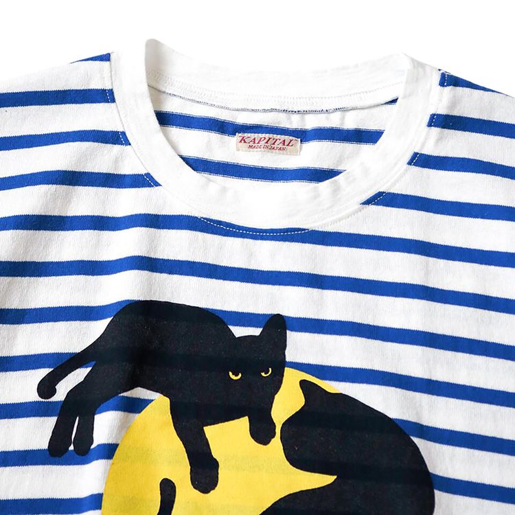 Kapital Border Jersey Crew T Shirt WhiteBlue